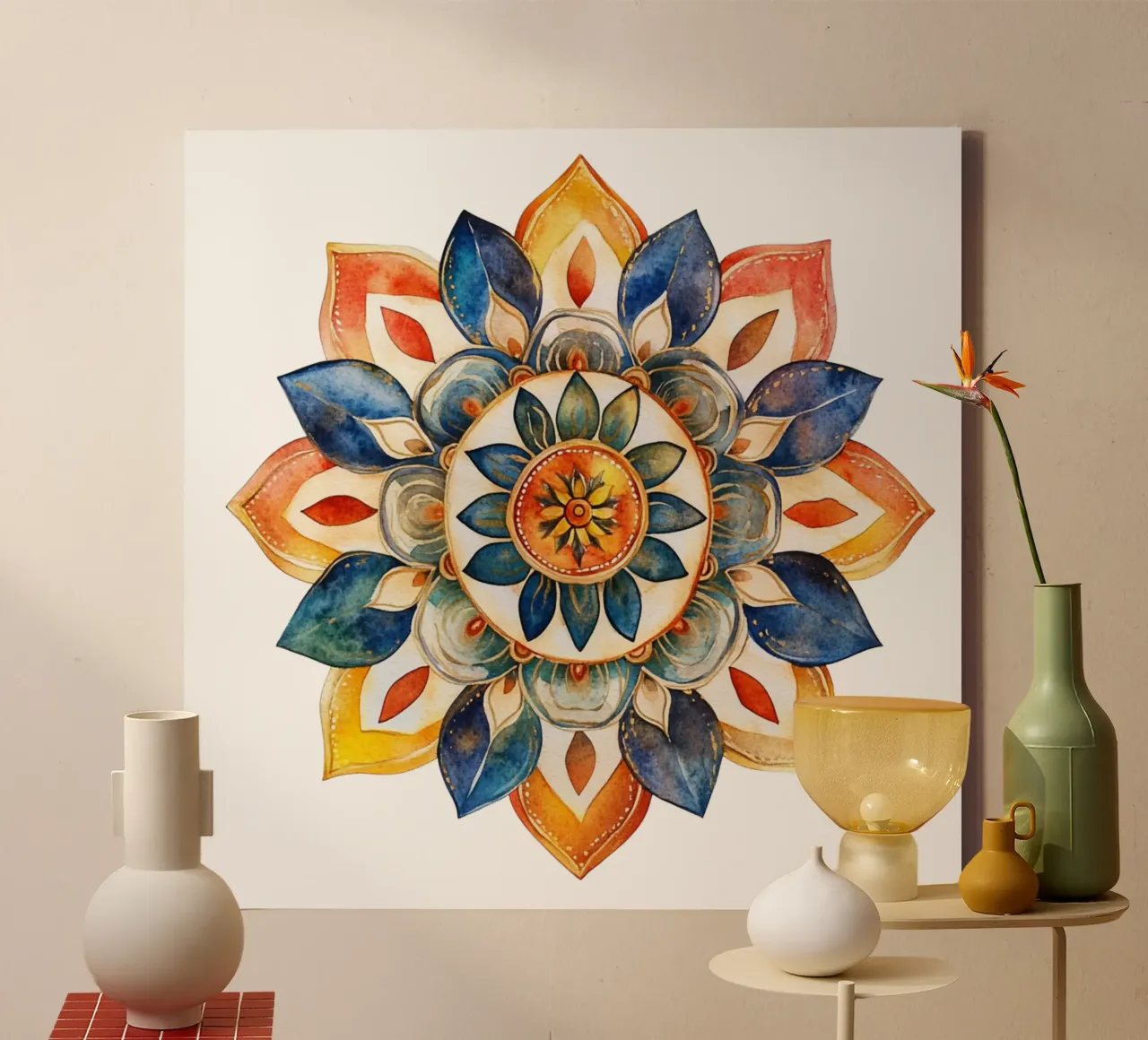 Mandala terrestre ad acquerello tela con Cornice a cassetta da Spiritual Touch