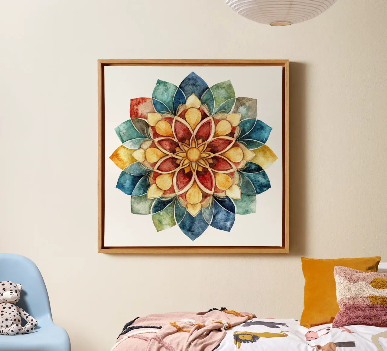 Mandala terrestre ad acquerello tela con Cornice a cassetta da Spiritual Touch
