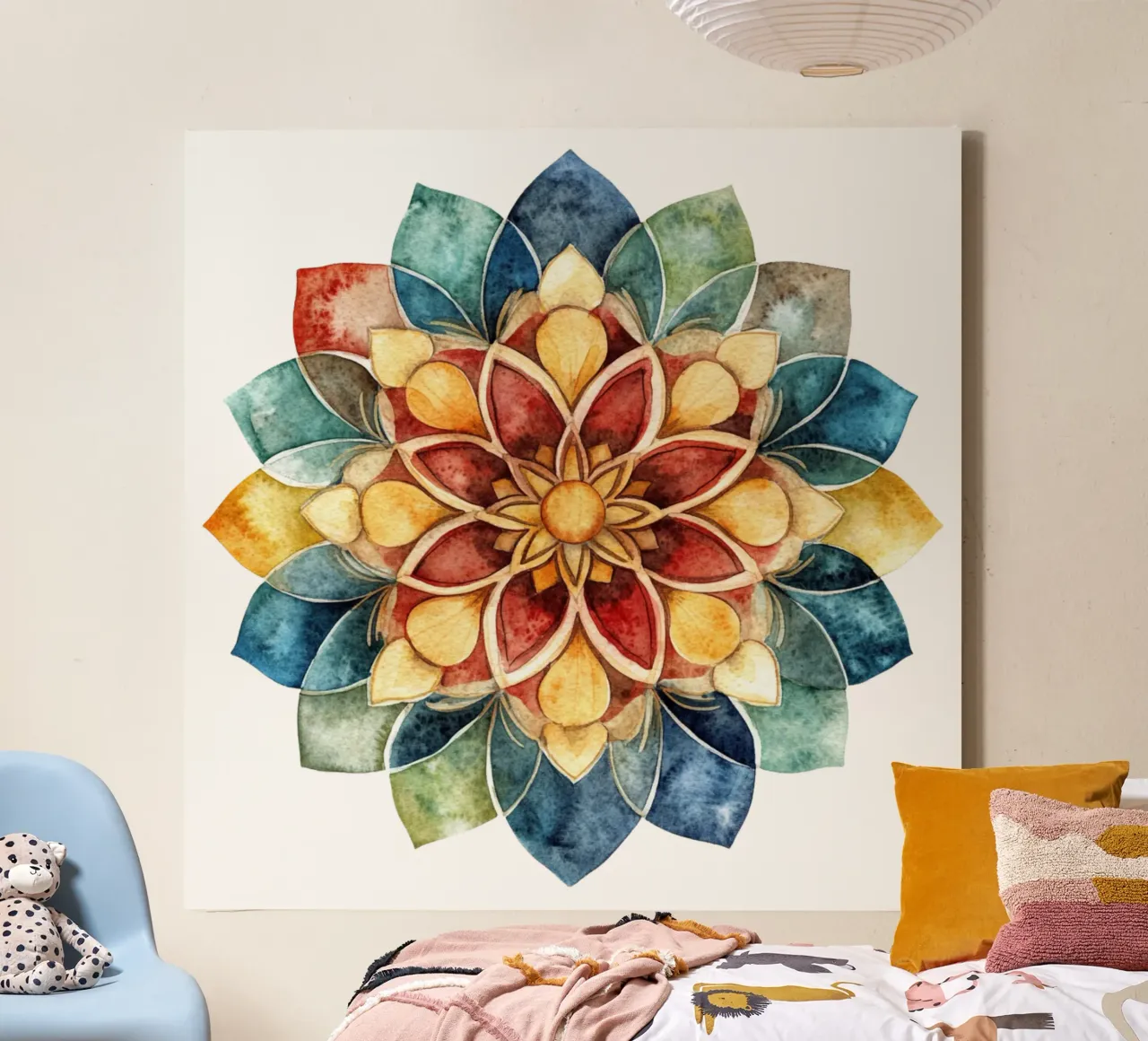 Mandala terrestre ad acquerello tela con Cornice a cassetta da Spiritual Touch