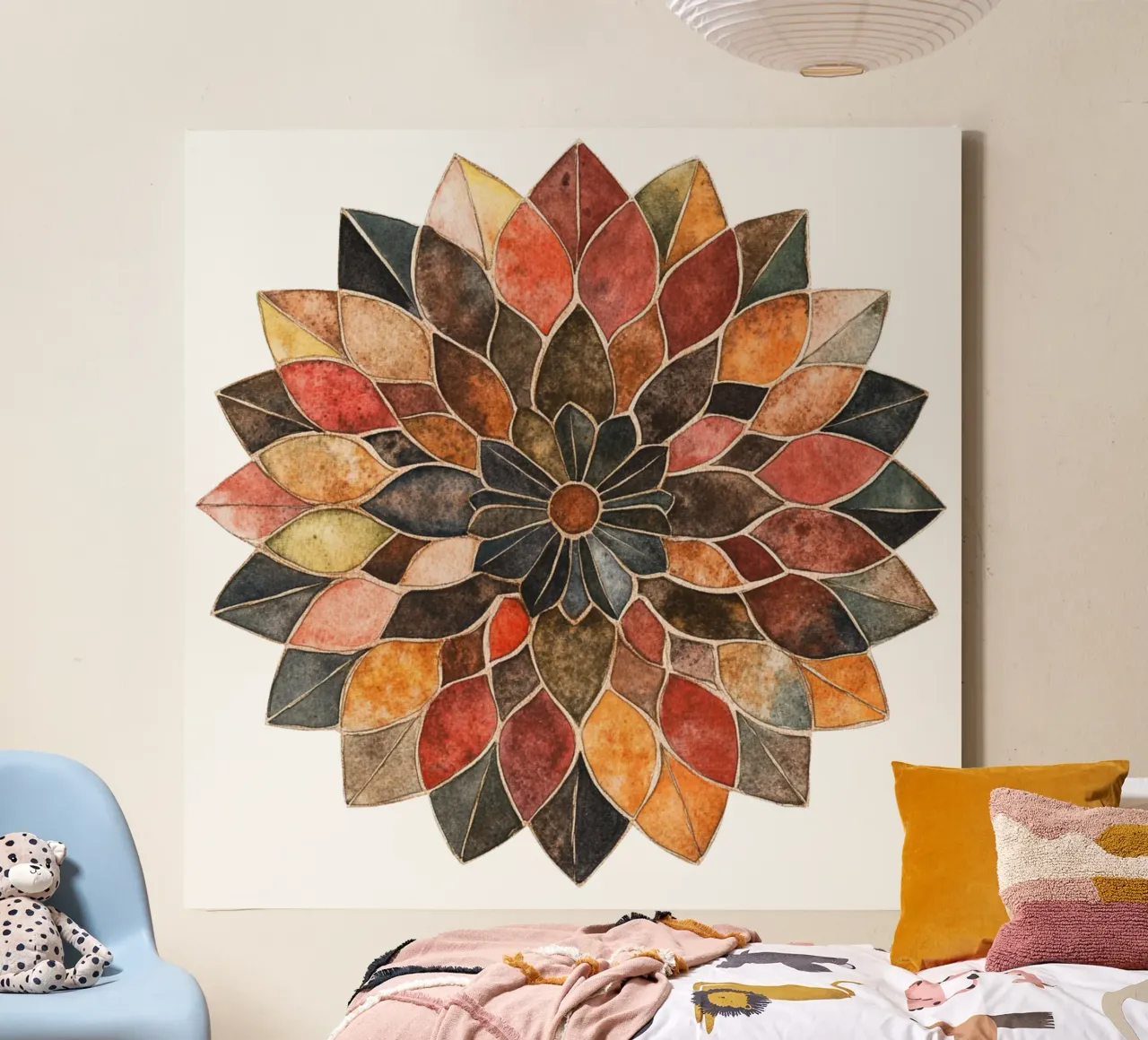 Mandala terrestre ad acquerello tela con Cornice a cassetta da Spiritual Touch