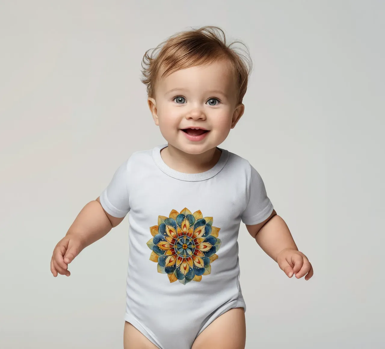 Mandala terrestre ad acquerello body neonato maniche corte da Spiritual Touch