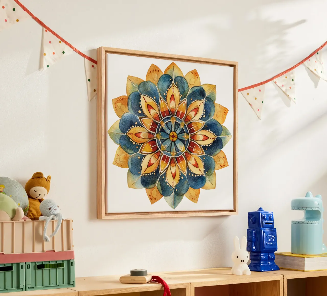 Mandala terrestre ad acquerello tela con Cornice a cassetta da Spiritual Touch