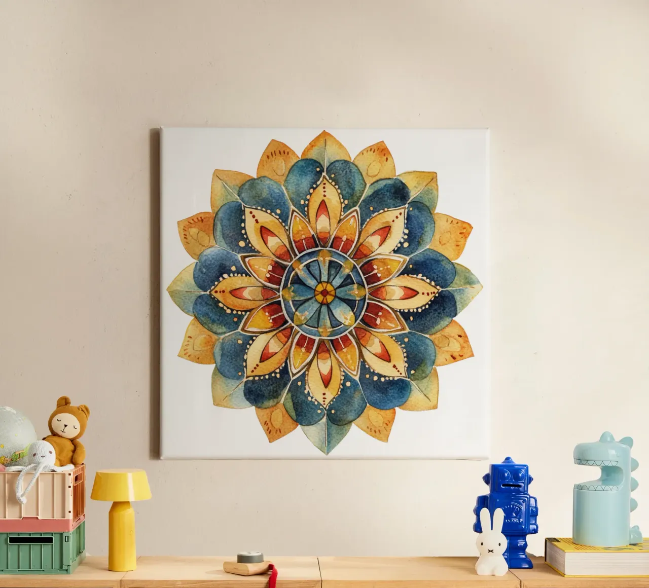 Mandala terrestre ad acquerello tela con Cornice a cassetta da Spiritual Touch