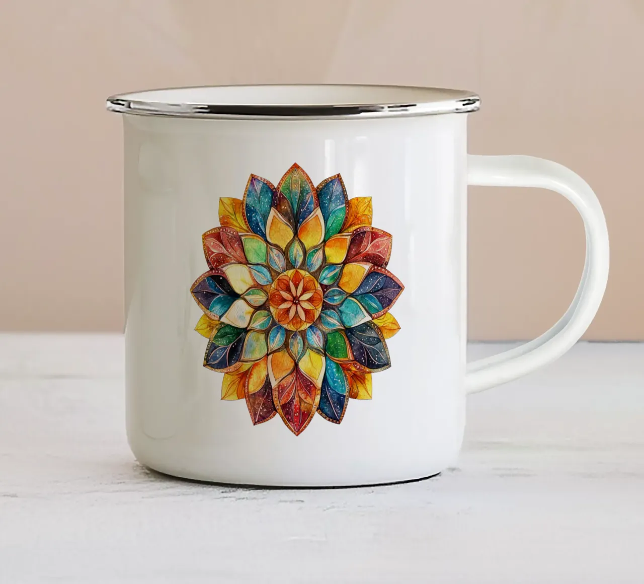 Mandala terrestre ad acquerello tazza in smalto da Spiritual Touch