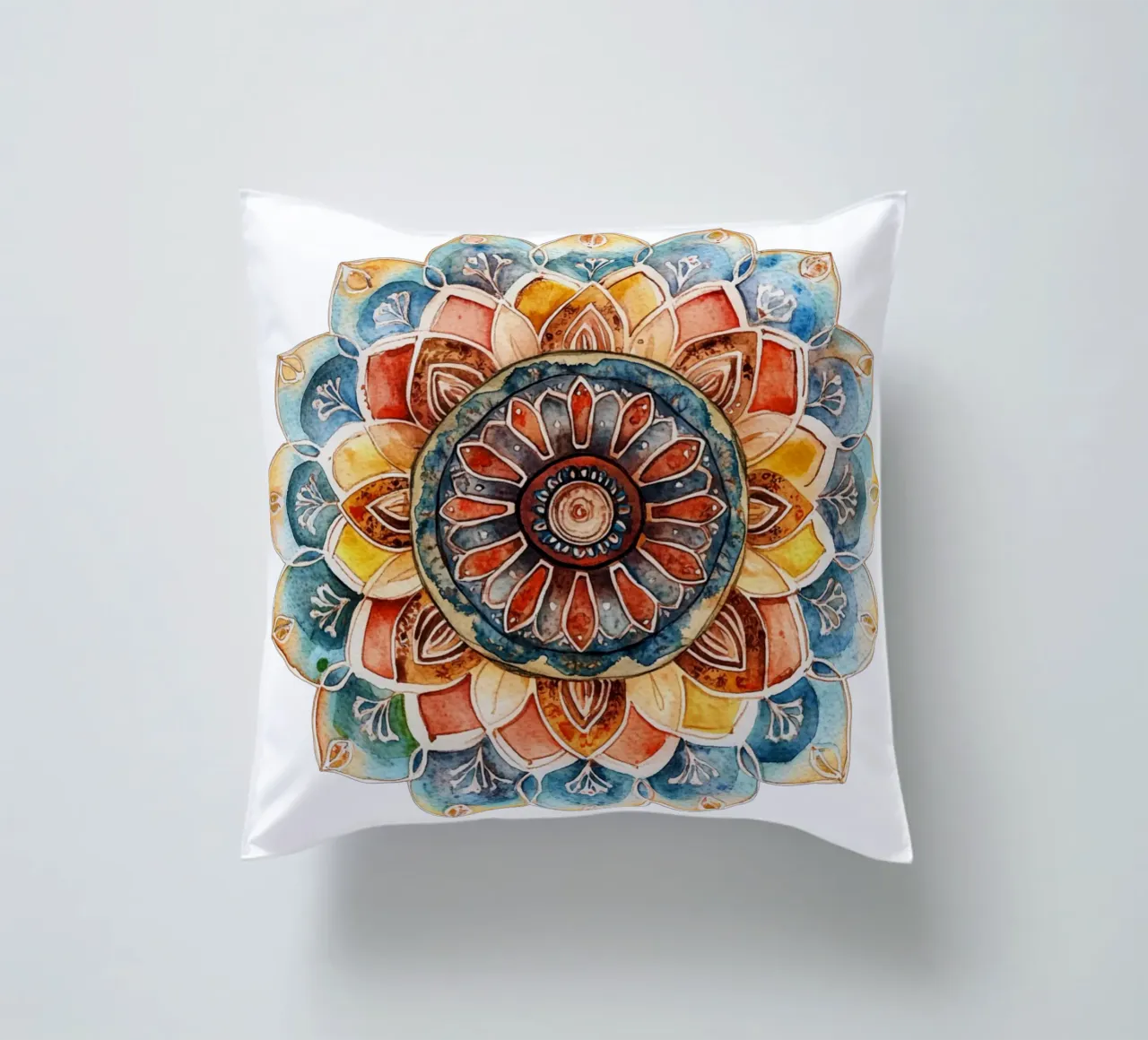 Mandala terrestre ad acquerello cuscino da Spiritual Touch