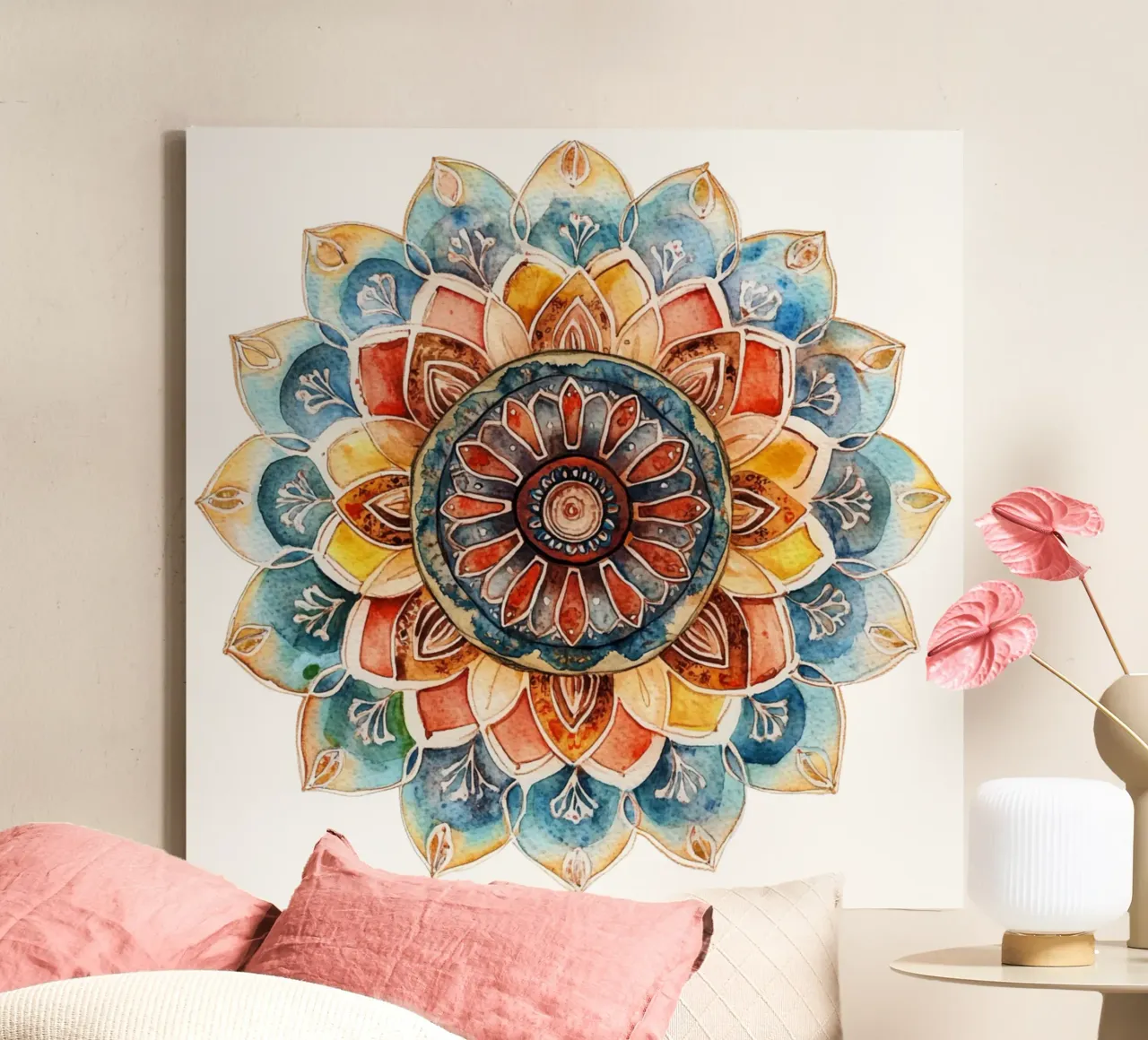 Mandala terrestre ad acquerello tela con Cornice a cassetta da Spiritual Touch
