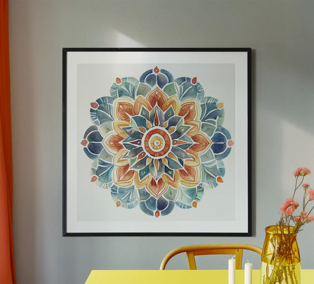 Mandala terrestre ad acquerello poster con telaio in alluminio da Spiritual Touch