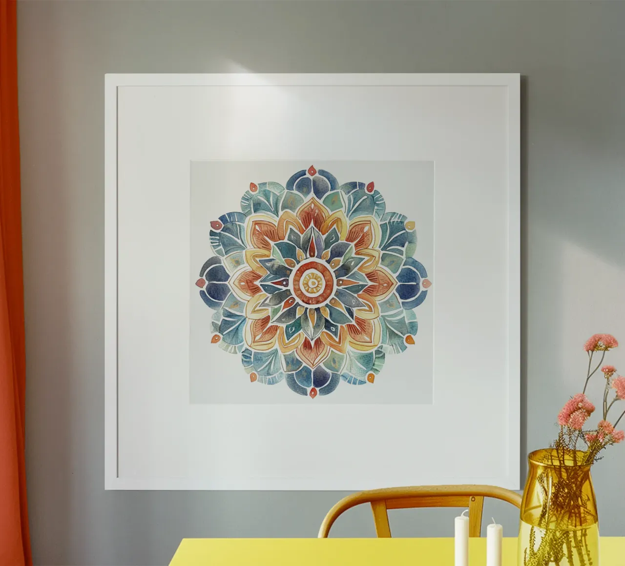 Mandala terrestre ad acquerello poster con telaio in alluminio da Spiritual Touch