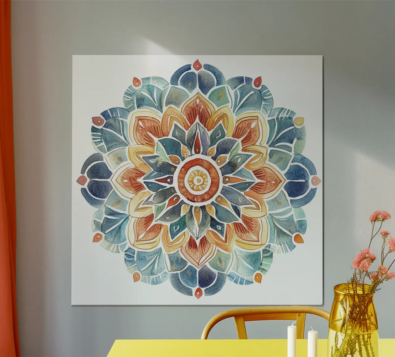Mandala terrestre ad acquerello poster con telaio in alluminio da Spiritual Touch