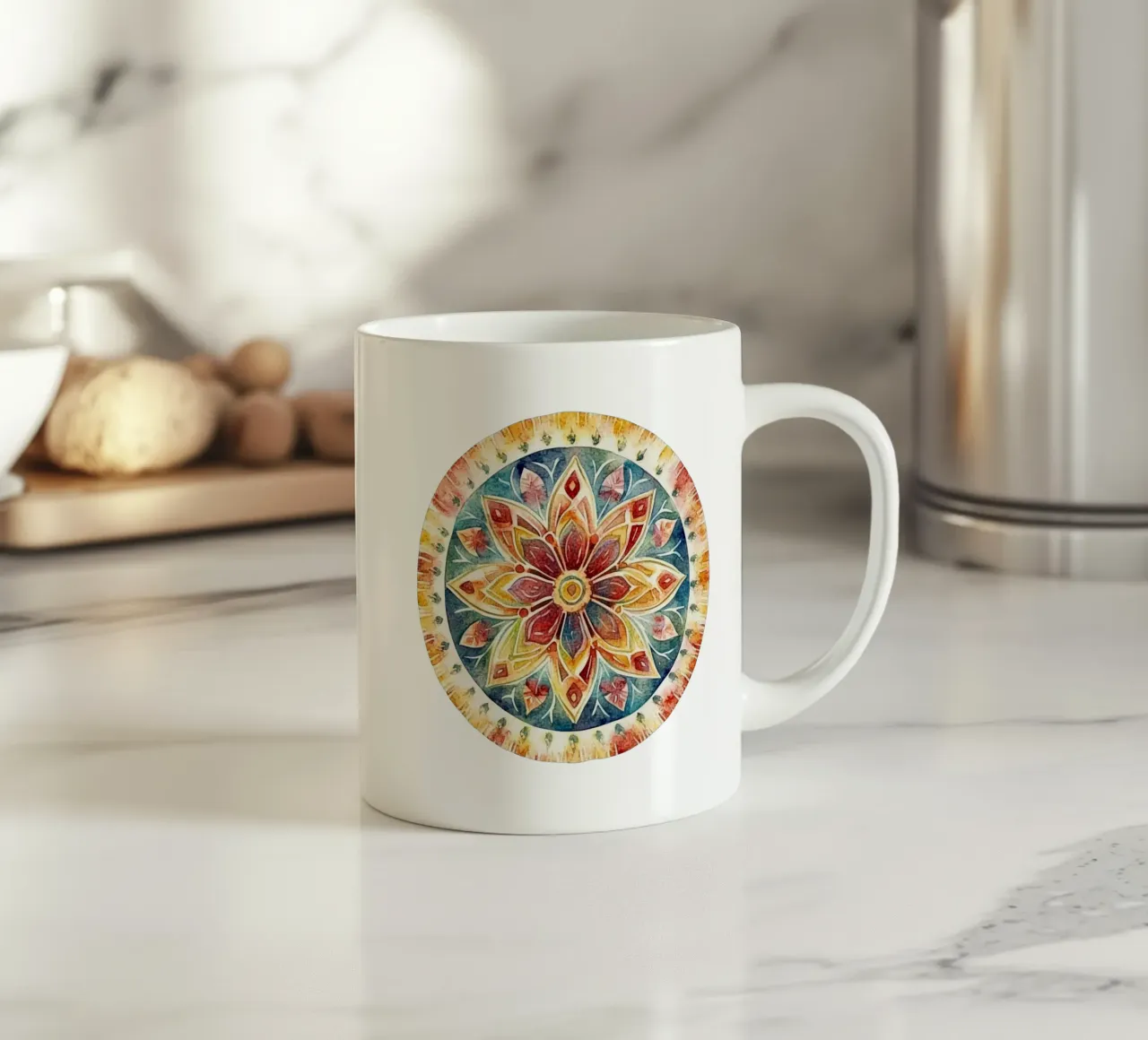 Mandala terrestre ad acquerello tazza in ceramica da Spiritual Touch