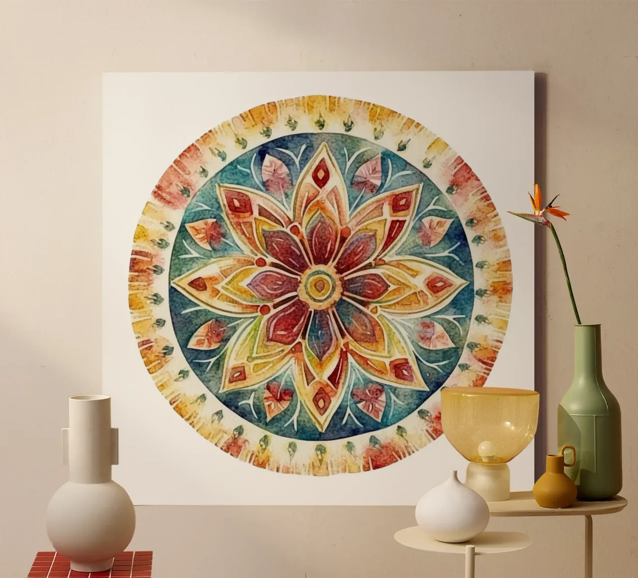 Mandala terrestre ad acquerello tela con Cornice a cassetta da Spiritual Touch