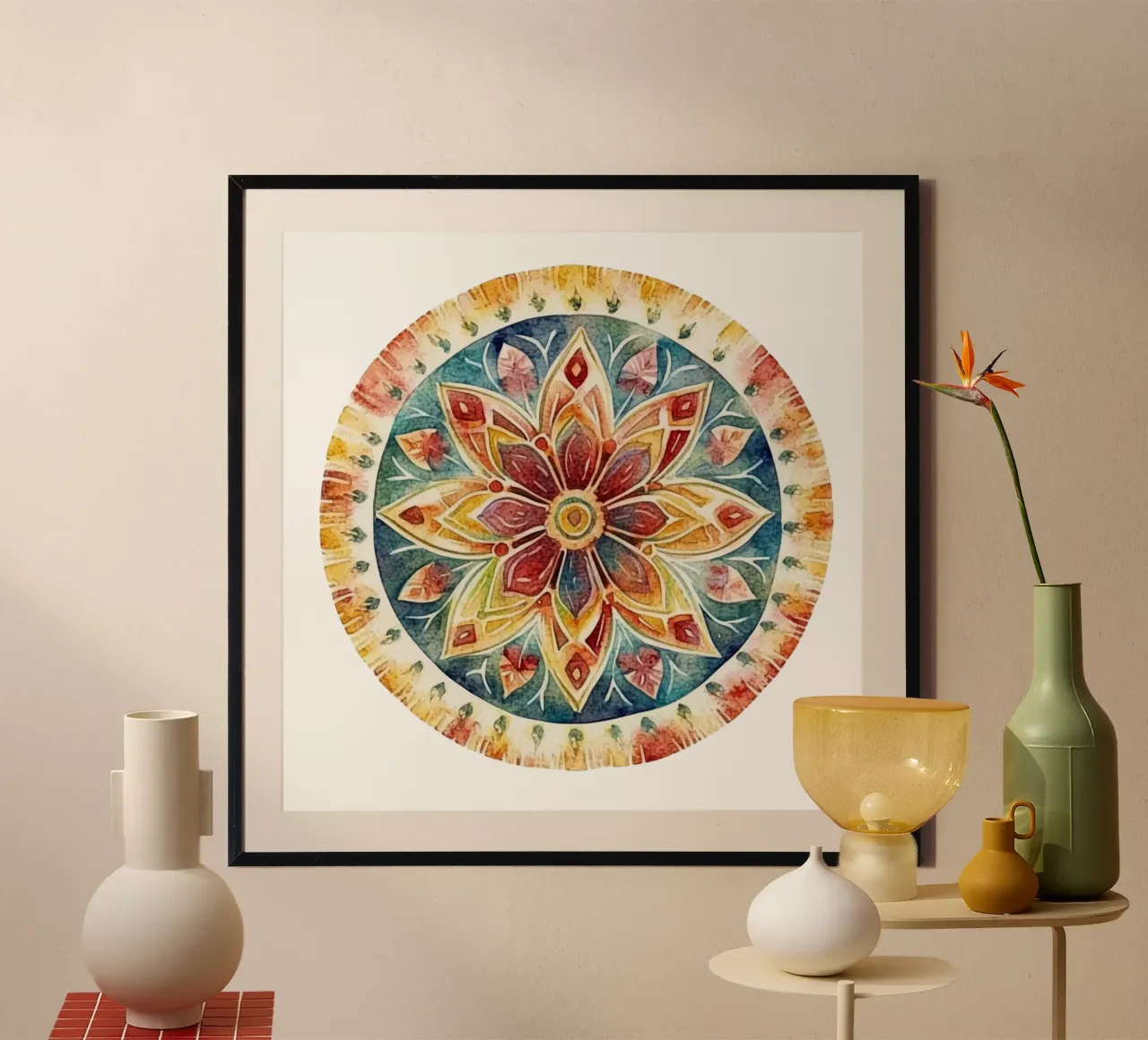 Mandala terrestre ad acquerello poster con telaio in plastica da Spiritual Touch