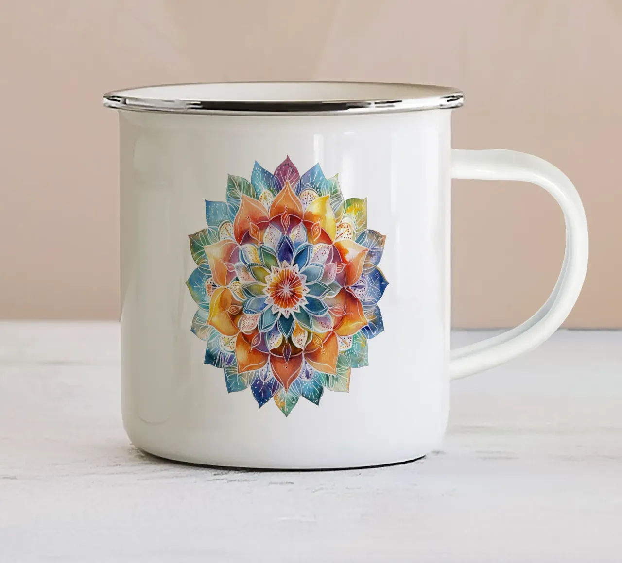 Mandala terrestre ad acquerello tazza in smalto da Spiritual Touch