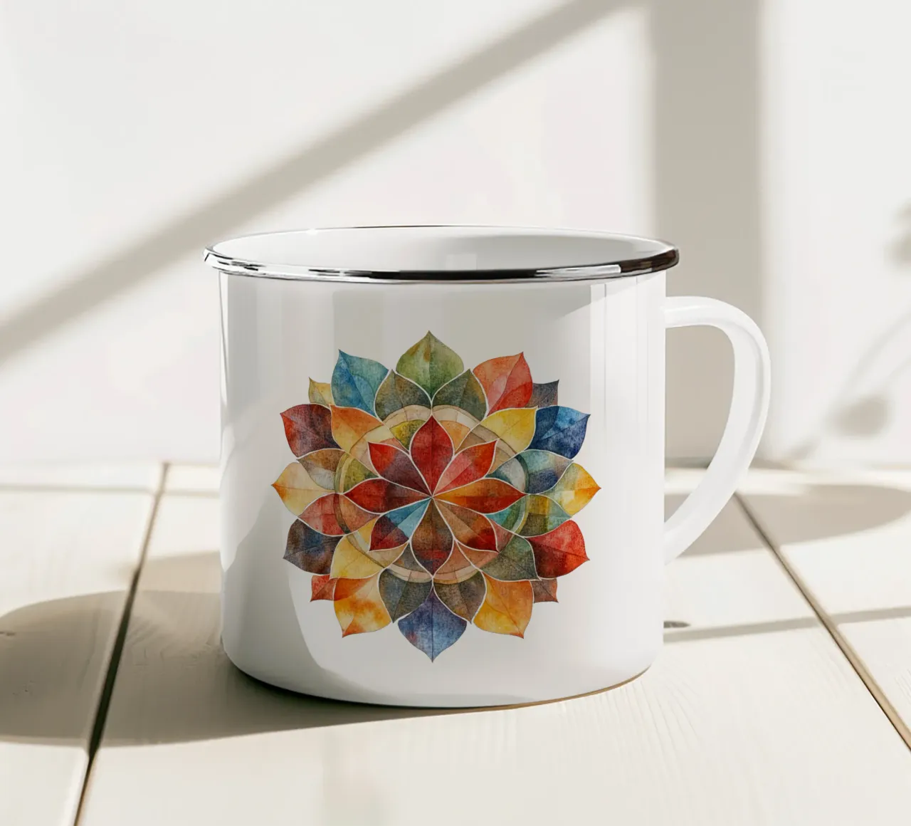 Mandala terrestre ad acquerello tazza in smalto da Spiritual Touch