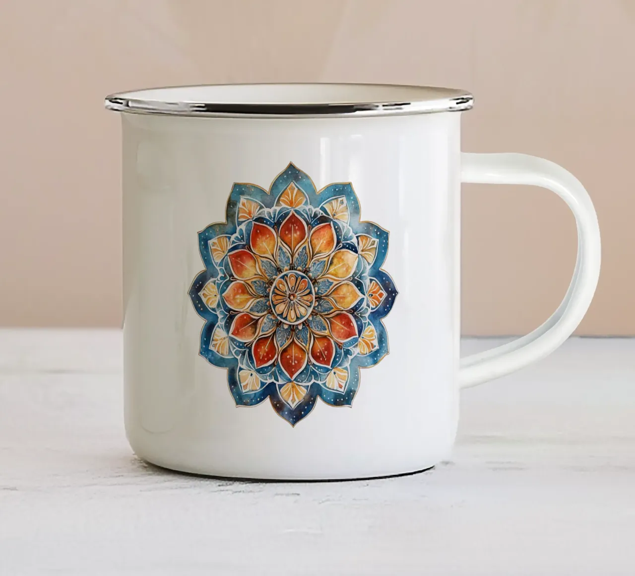 Mandala terrestre ad acquerello tazza in smalto da Spiritual Touch