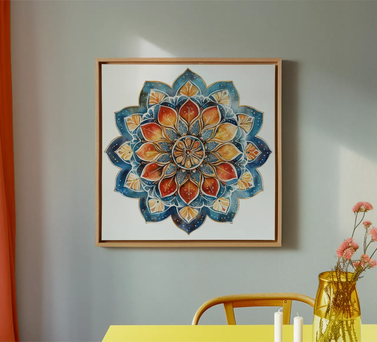 Mandala terrestre ad acquerello tela con Cornice a cassetta da Spiritual Touch
