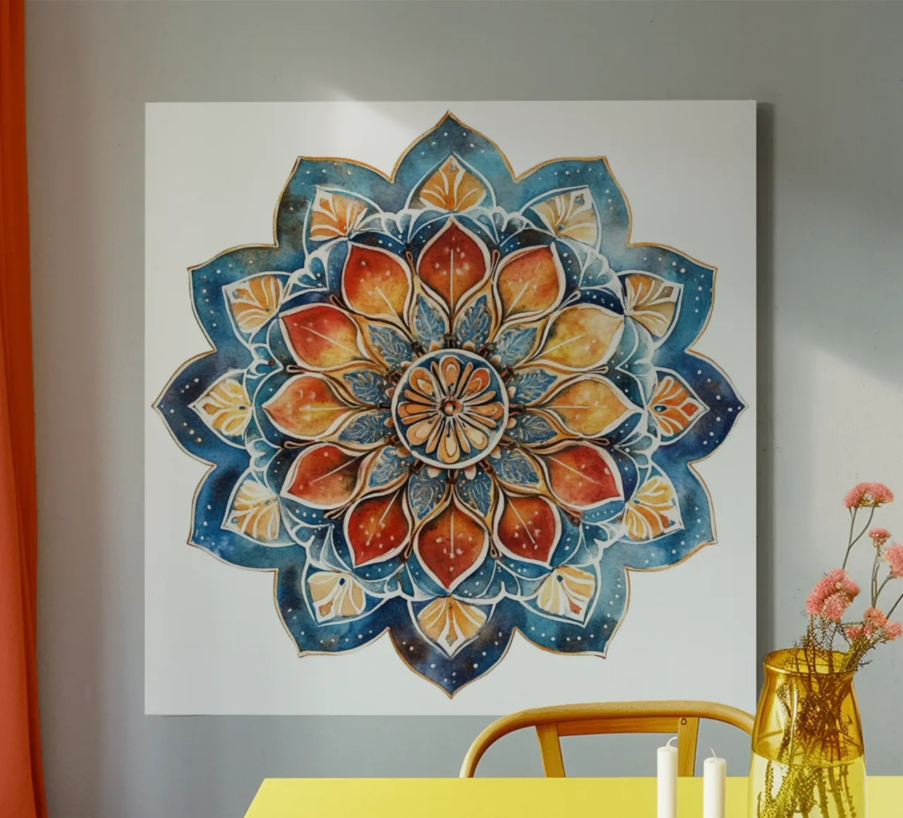 Mandala terrestre ad acquerello tela con Cornice a cassetta da Spiritual Touch