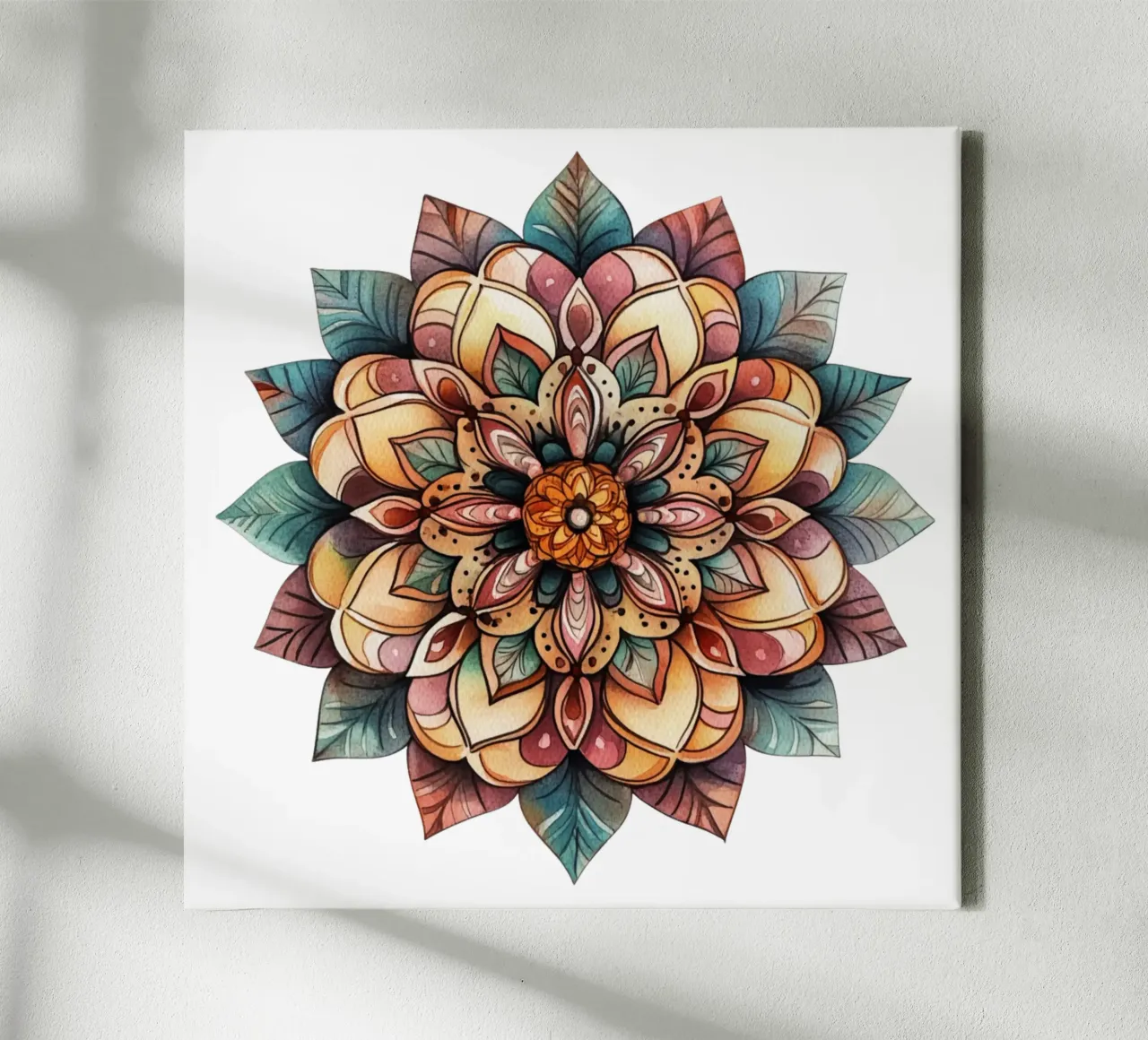 Mandala terrestre ad acquerello tela con Cornice a cassetta da Spiritual Touch