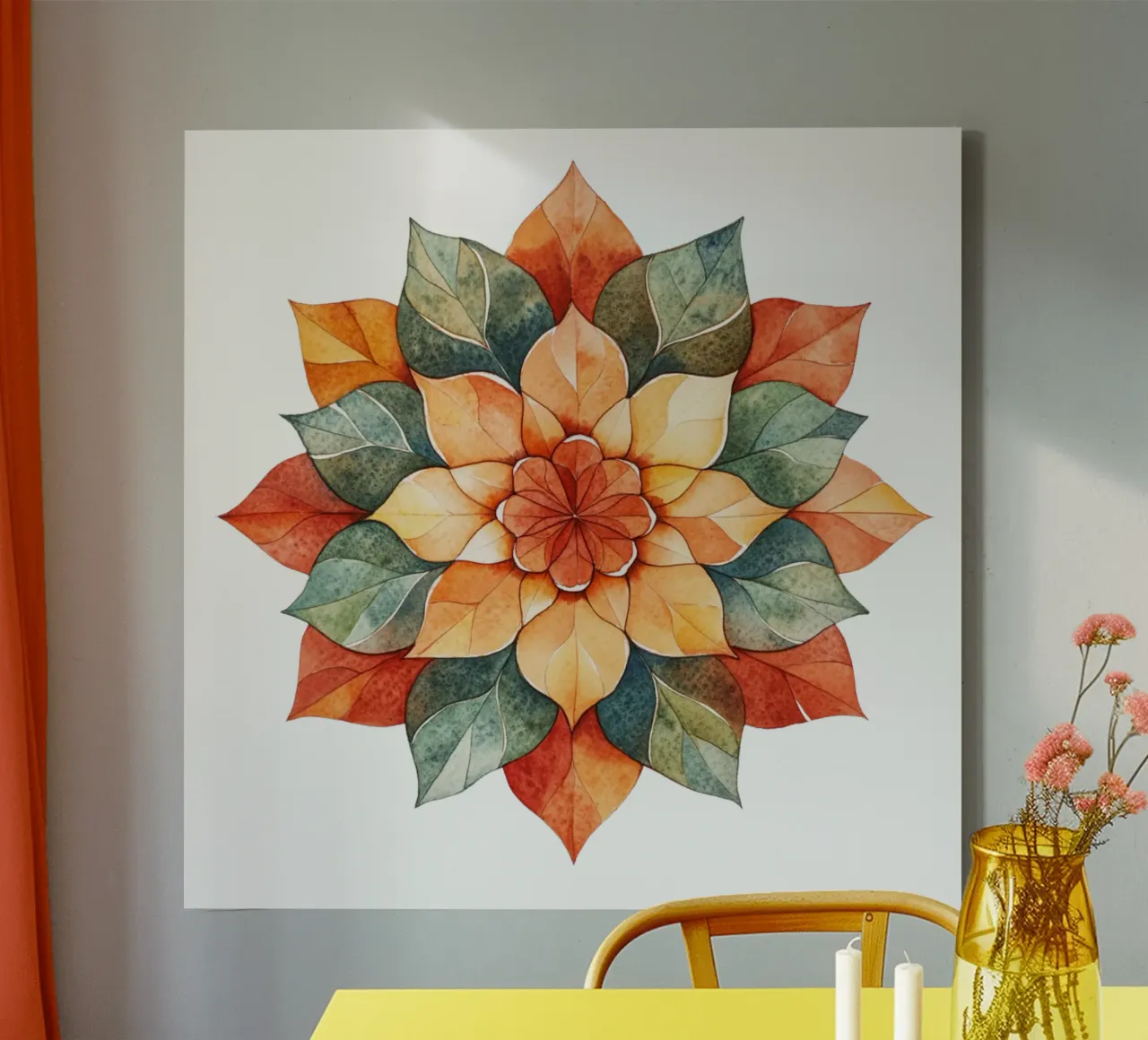 Mandala terrestre ad acquerello tela con Cornice a cassetta da Spiritual Touch