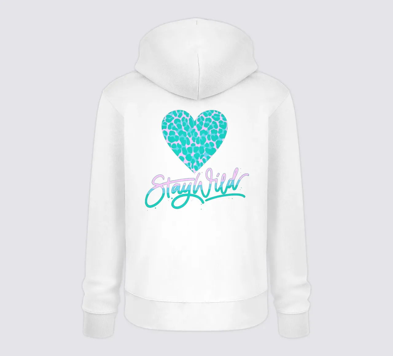 Mantente salvaje. Lema de vida. Corazón con estampado de leopardo. sudadera con capucha de CalliLetters