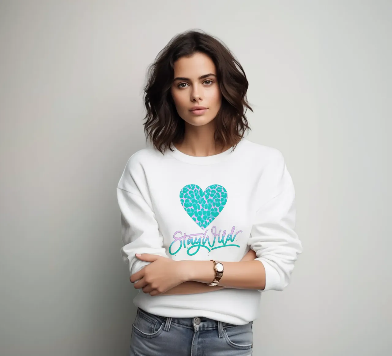 Rester sauvage. Devise de la vie. Cœur avec motif léopard. sweat de CalliLetters