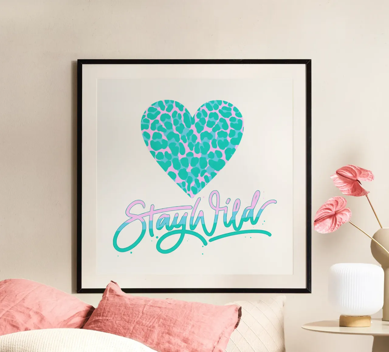 Rester sauvage. Devise de la vie. Cœur avec motif léopard. hahnemühle de CalliLetters