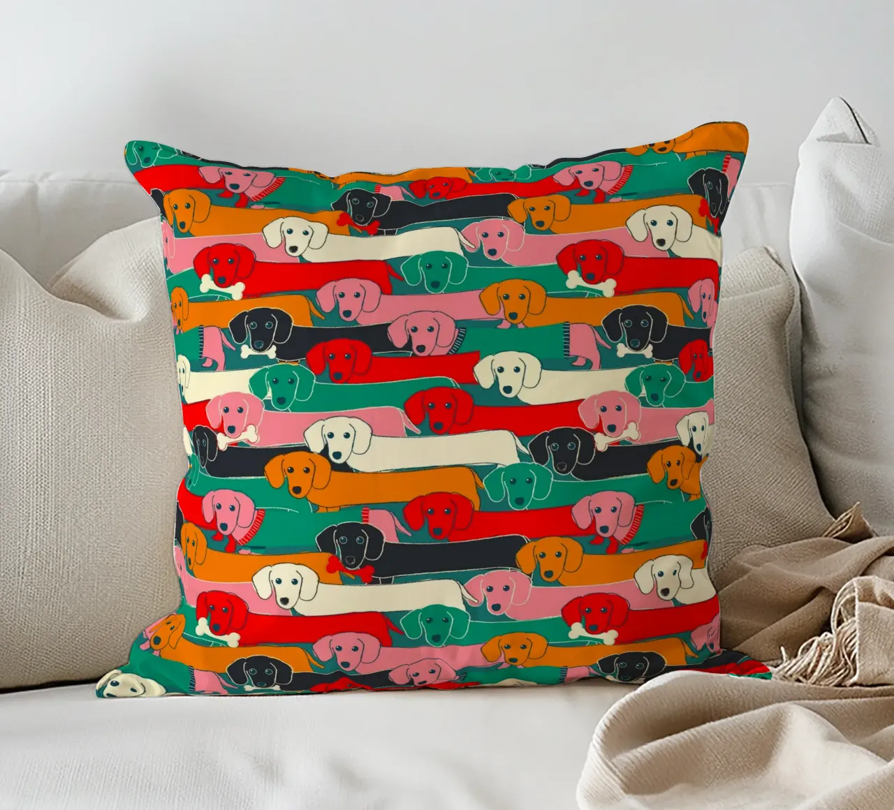 Colorful Dachshund Dog Pattern cuscino da showmemars