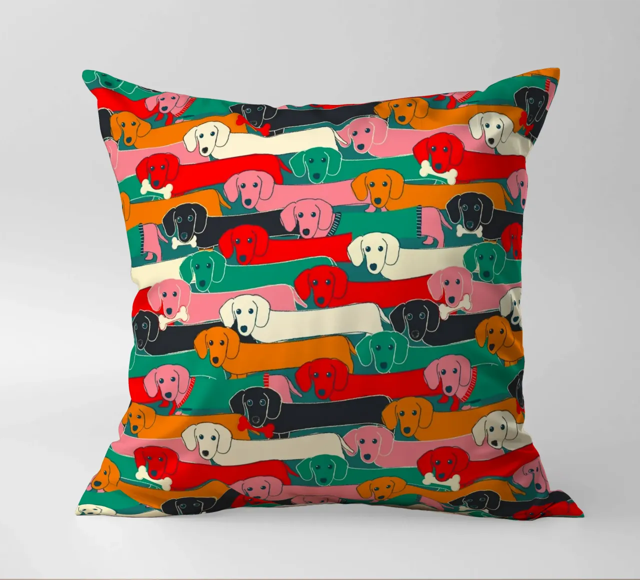 Colorful Dachshund Dog Pattern cuscino da showmemars