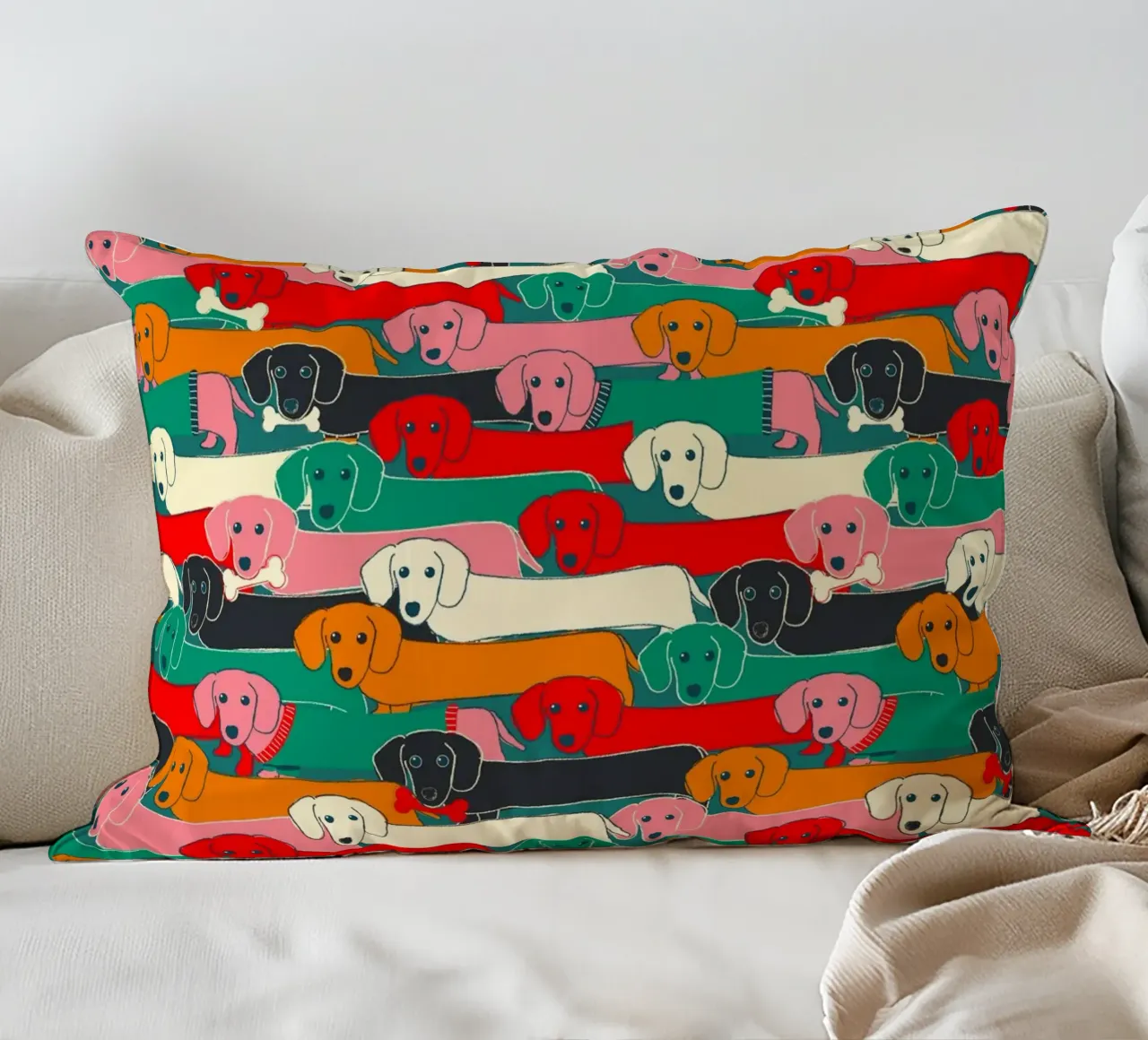 Colorful Dachshund Dog Pattern cuscino da showmemars