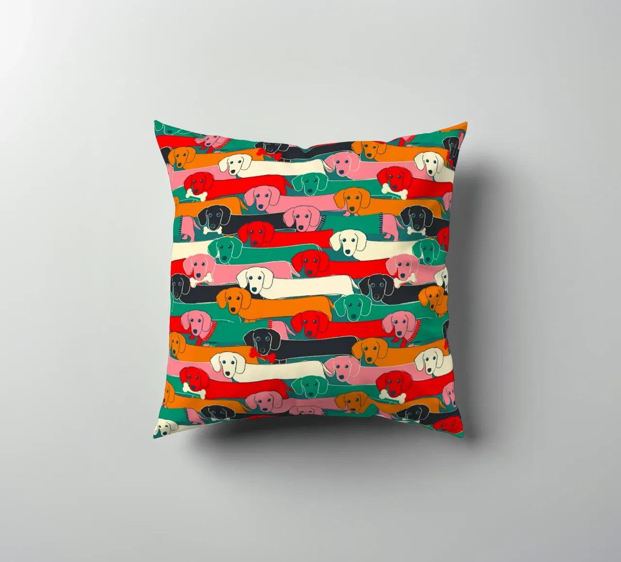 Colorful Dachshund Dog Pattern cuscino da showmemars