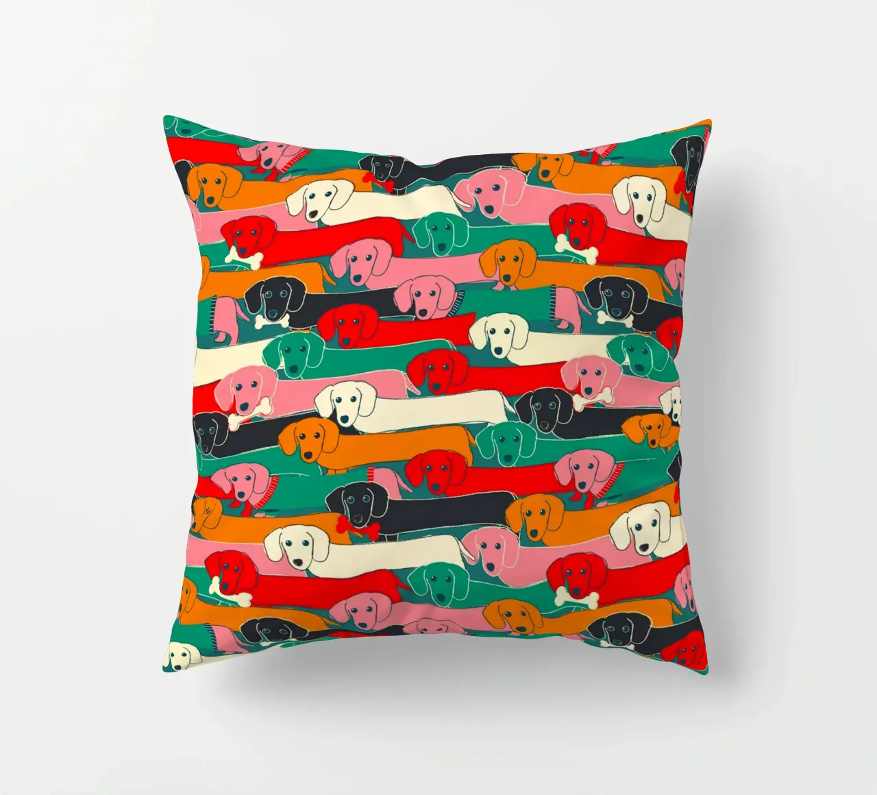 Colorful Dachshund Dog Pattern cuscino da showmemars