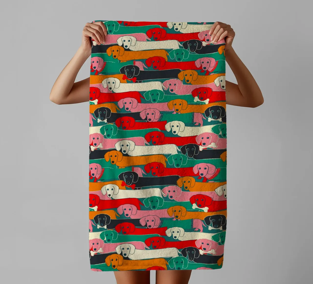 Colorful Dachshund Dog Pattern asciugamano da bagno da showmemars