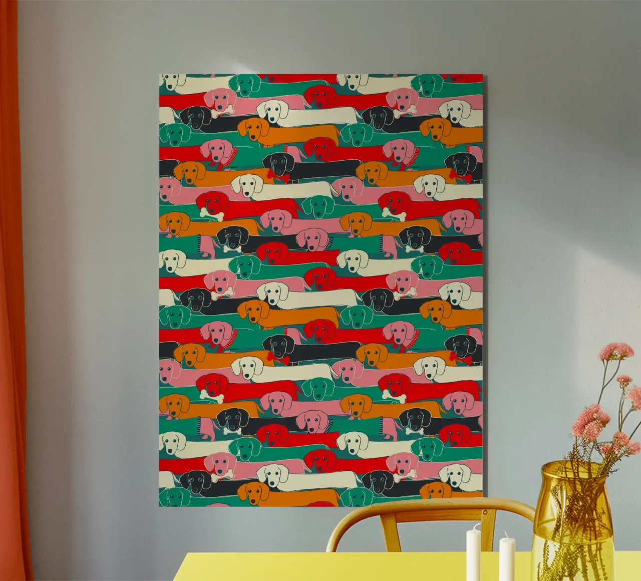 Colorful Dachshund Dog Pattern alluminio dibond da showmemars