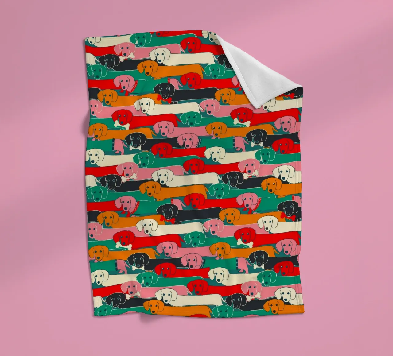 Colorful Dachshund Dog Pattern fleece blanket by showmemars