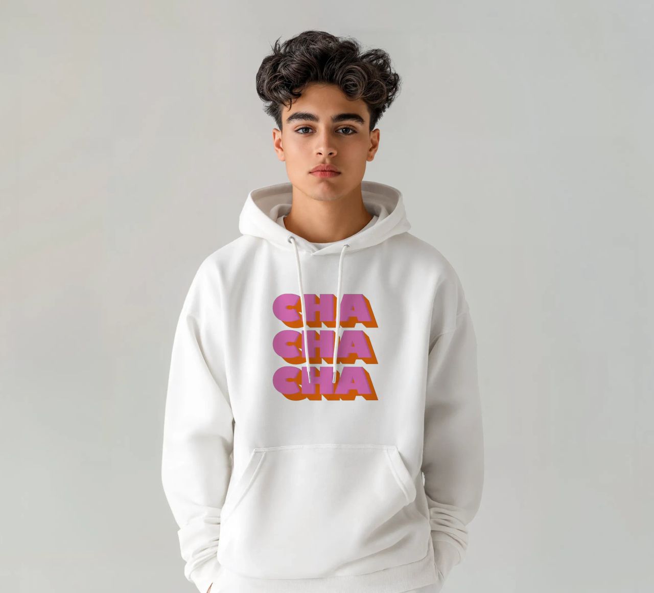 Retro "Cha Cha Cha" Typography Art Print In Pink And Orange felpa con cappuccio da showmemars