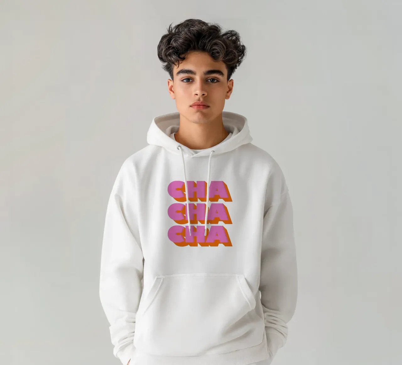Retro "Cha Cha Cha" Typography Art Print In Pink And Orange felpa con cappuccio da showmemars