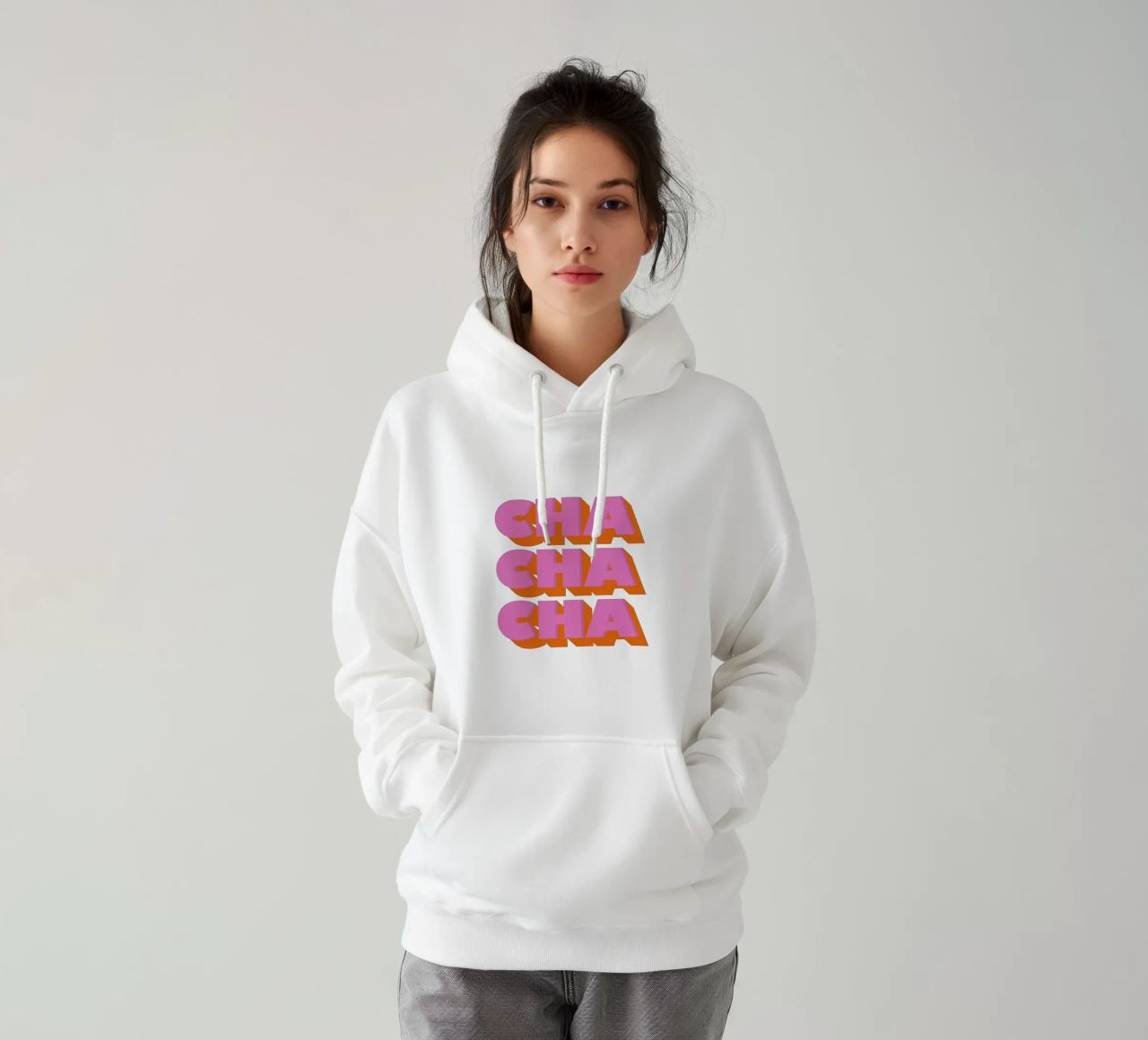 Retro "Cha Cha Cha" Typography Art Print In Pink And Orange felpa con cappuccio da showmemars