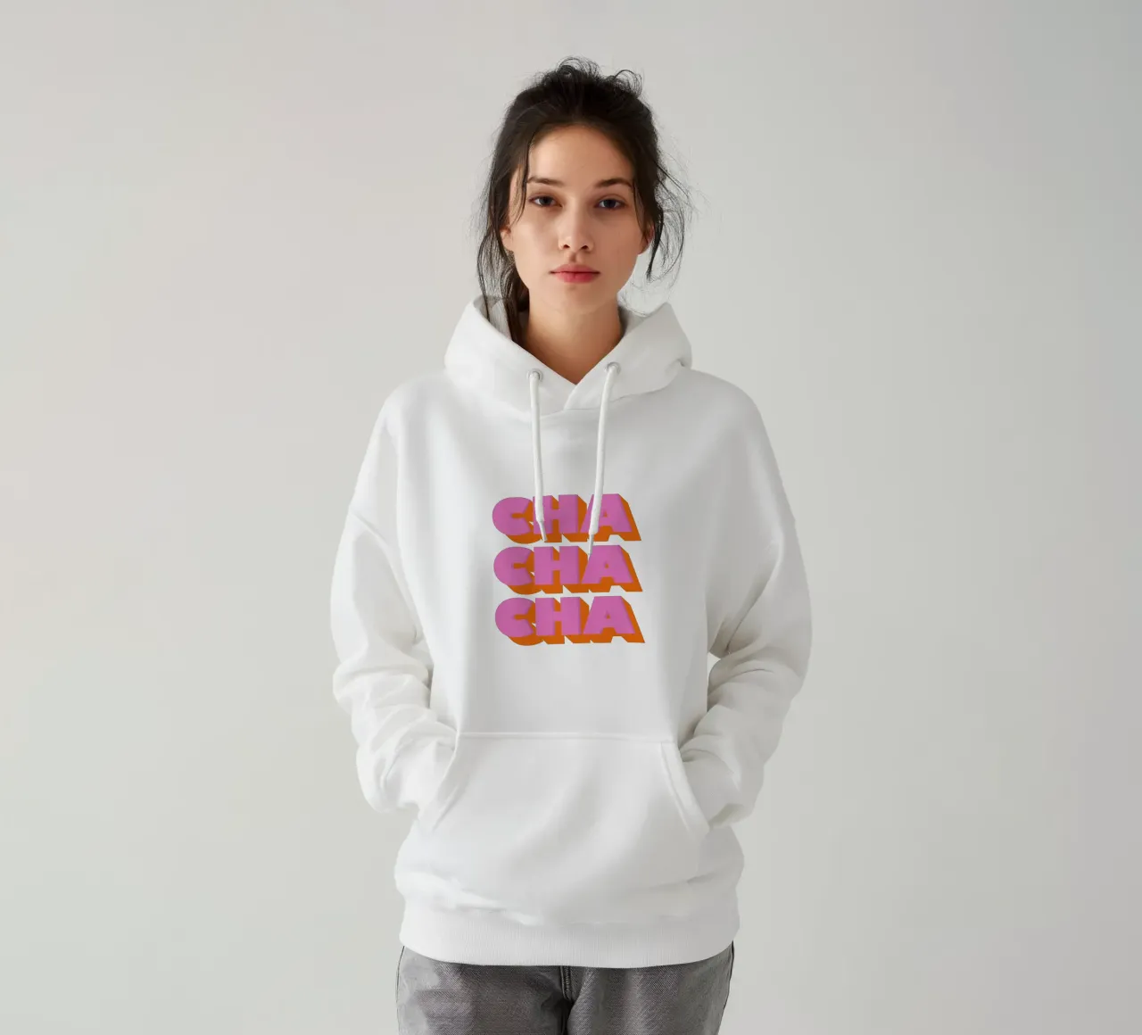 Retro "Cha Cha Cha" Typography Art Print In Pink And Orange felpa con cappuccio da showmemars