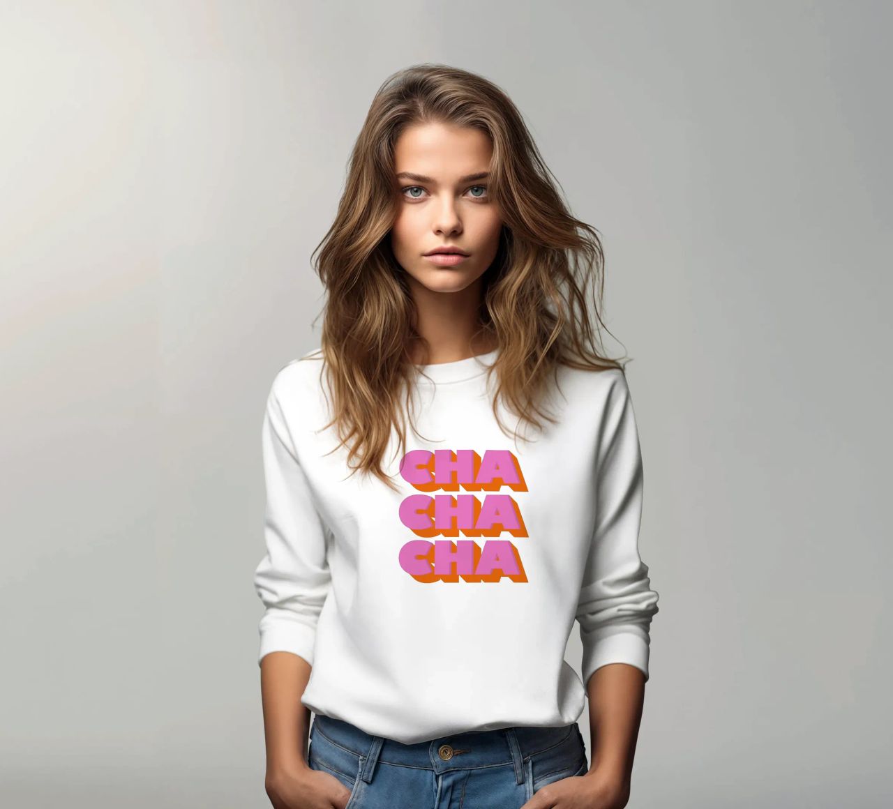 Retro "Cha Cha Cha" Typography Art Print In Pink And Orange felpa da showmemars