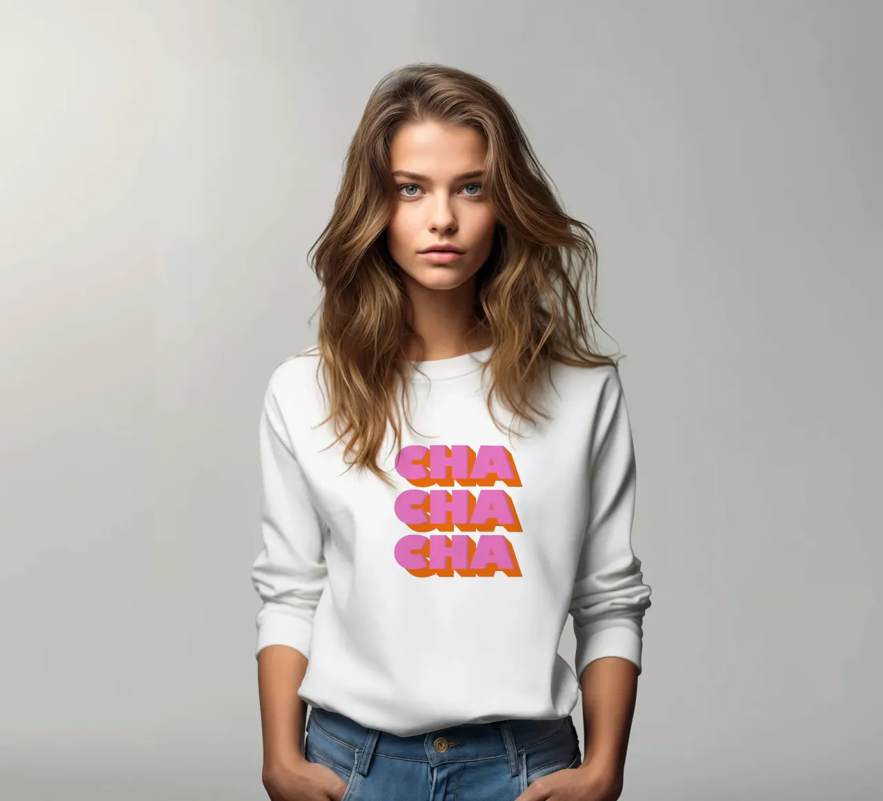 Retro "Cha Cha Cha" Typography Art Print In Pink And Orange sweat de showmemars