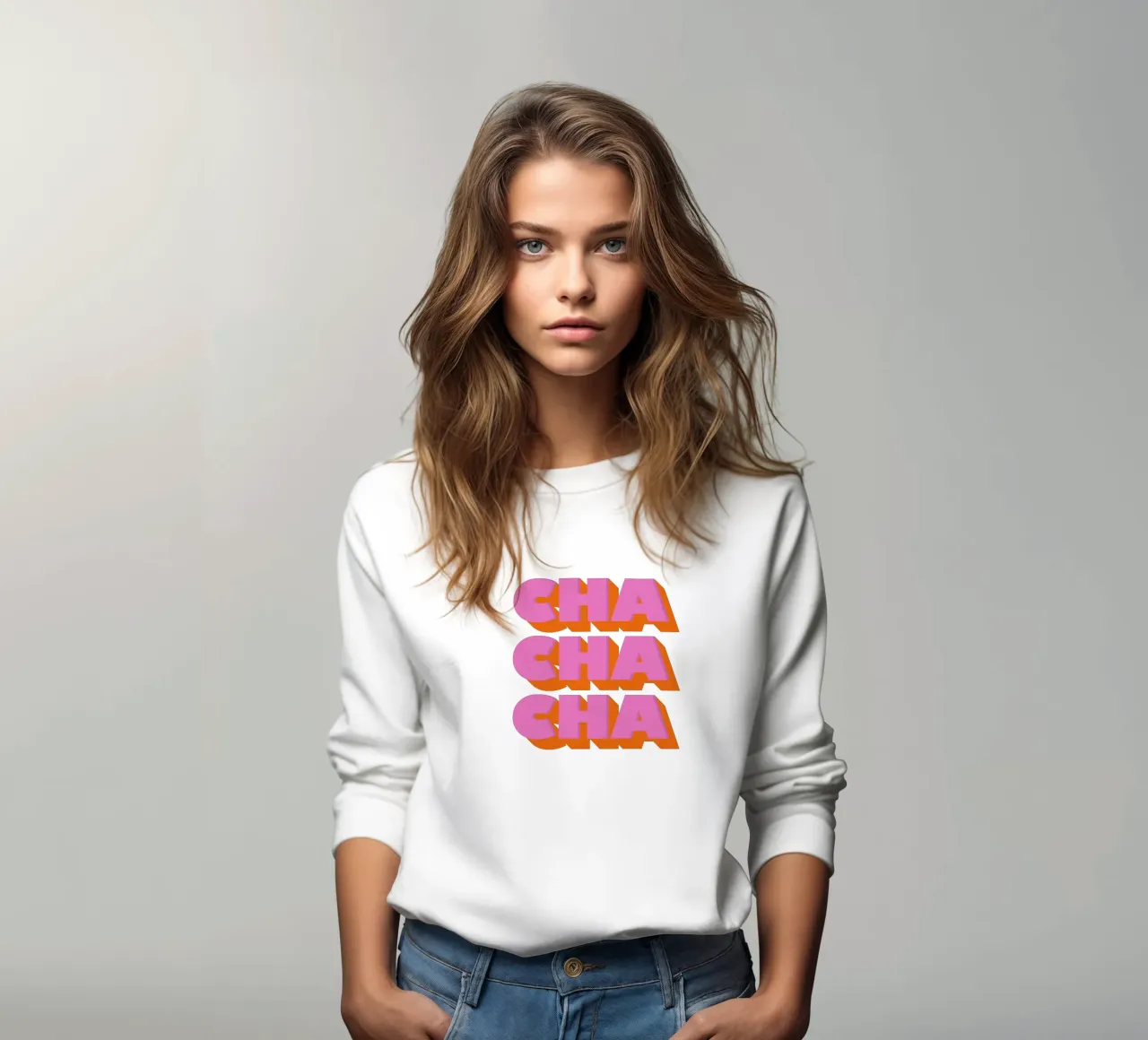 Retro "Cha Cha Cha" Typography Art Print In Pink And Orange Sweatshirt von showmemars