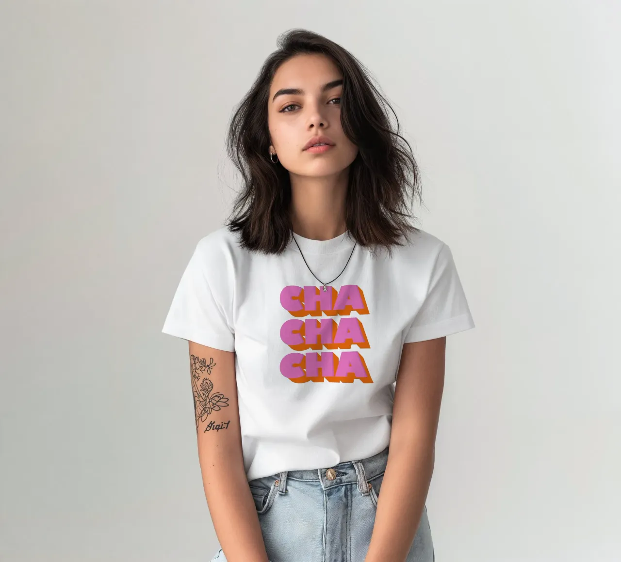 Retro "Cha Cha Cha" Typography Art Print In Pink And Orange t-shirt da showmemars
