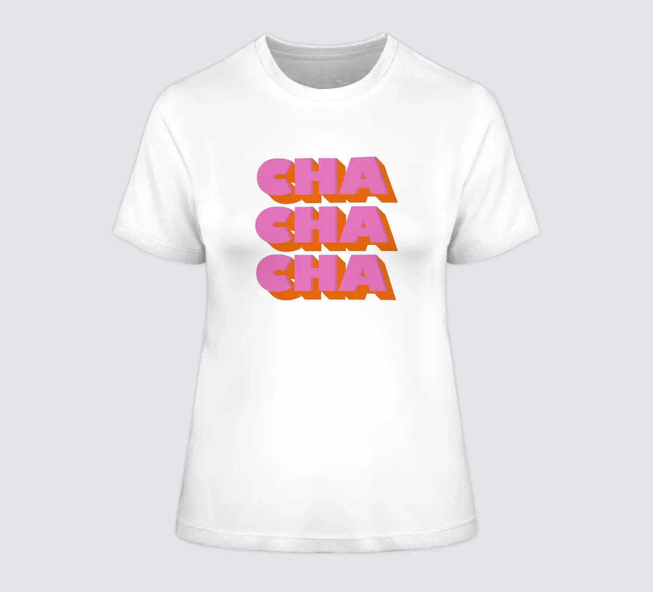 Retro "Cha Cha Cha" Typography Art Print In Pink And Orange t-shirt da donna da showmemars
