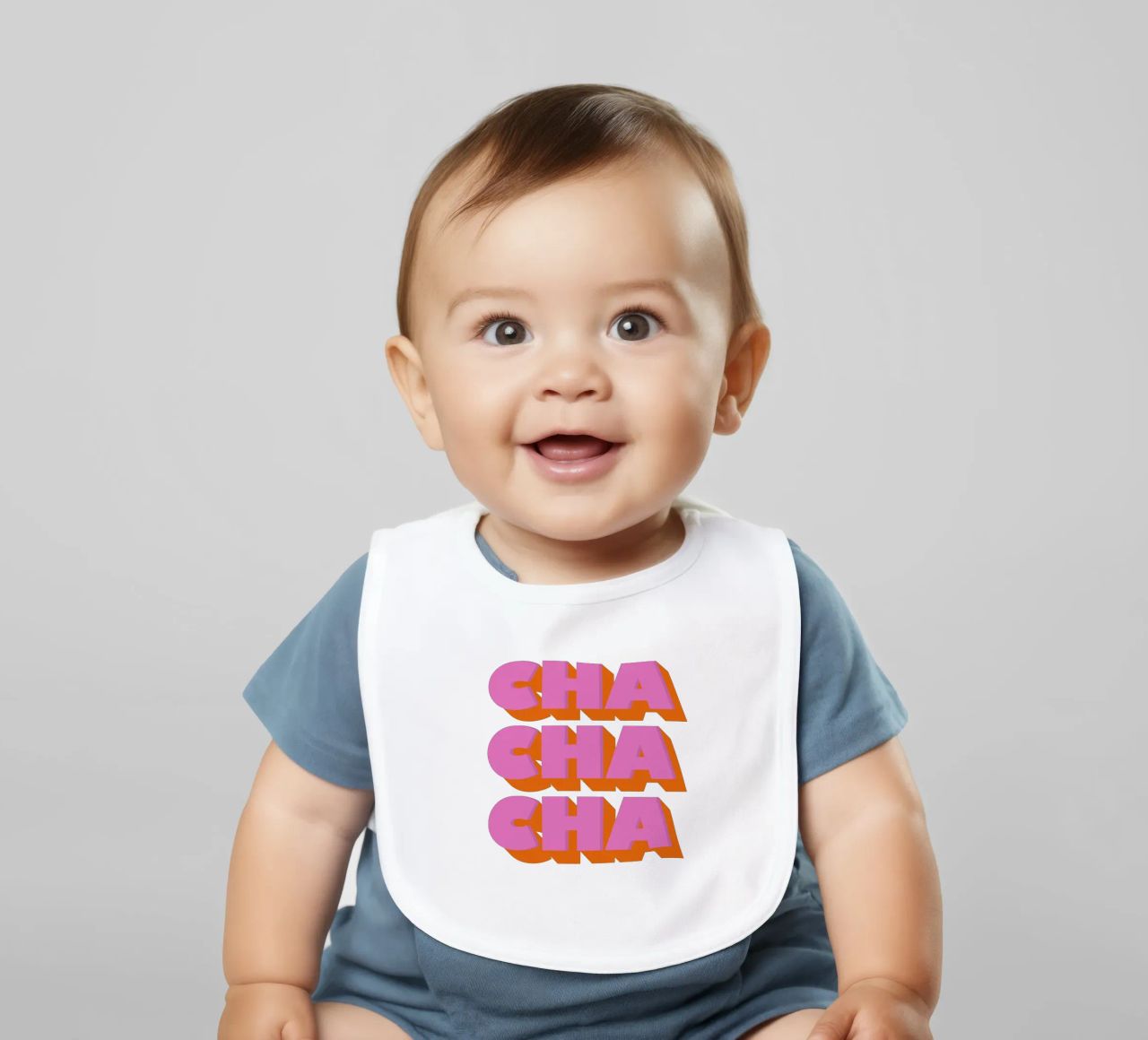 Retro "Cha Cha Cha" Typography Art Print In Pink And Orange bavaglino da showmemars