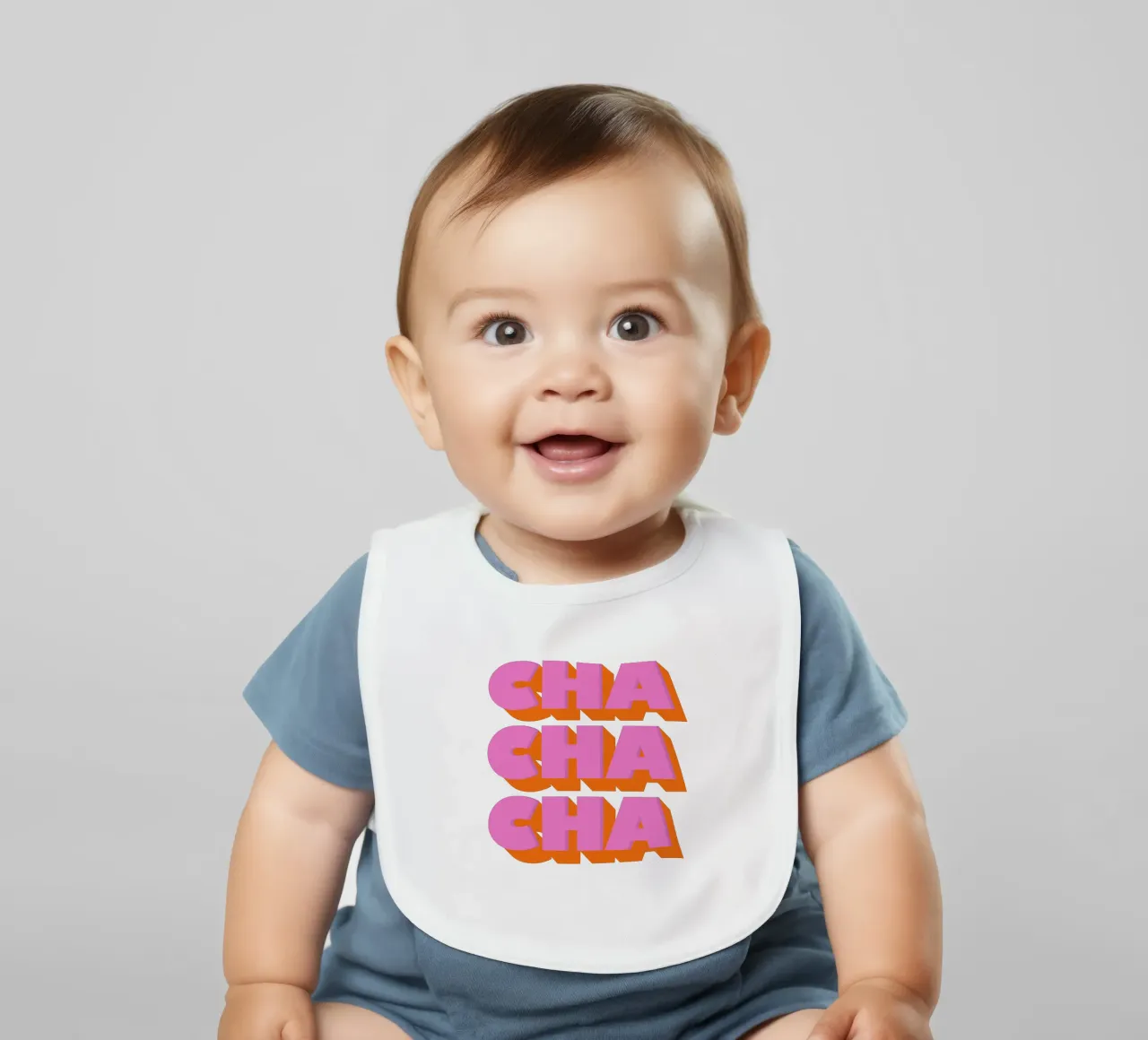Retro "Cha Cha Cha" Typography Art Print In Pink And Orange bavaglino da showmemars