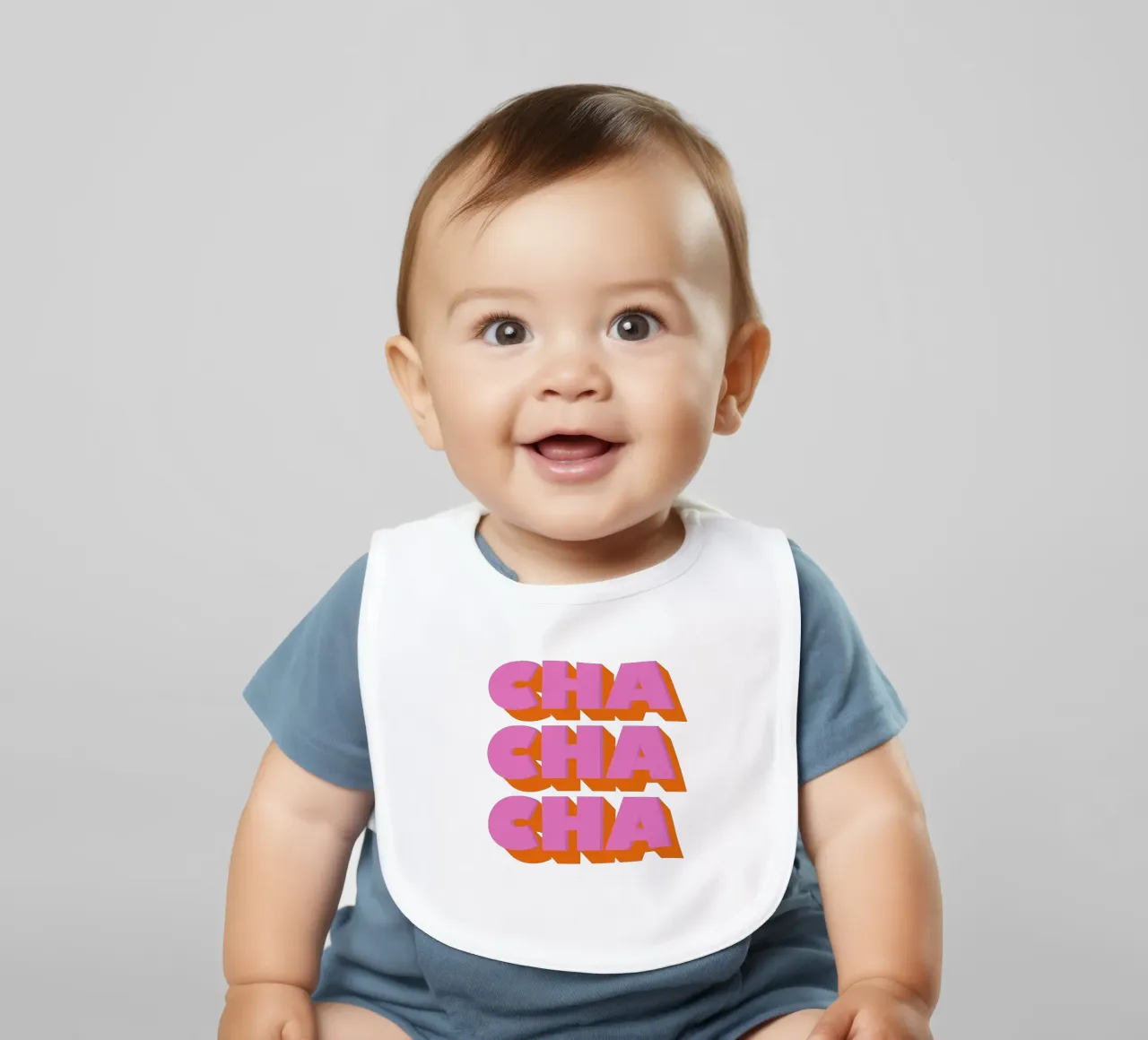 Retro "Cha Cha Cha" Typography Art Print In Pink And Orange babero de showmemars