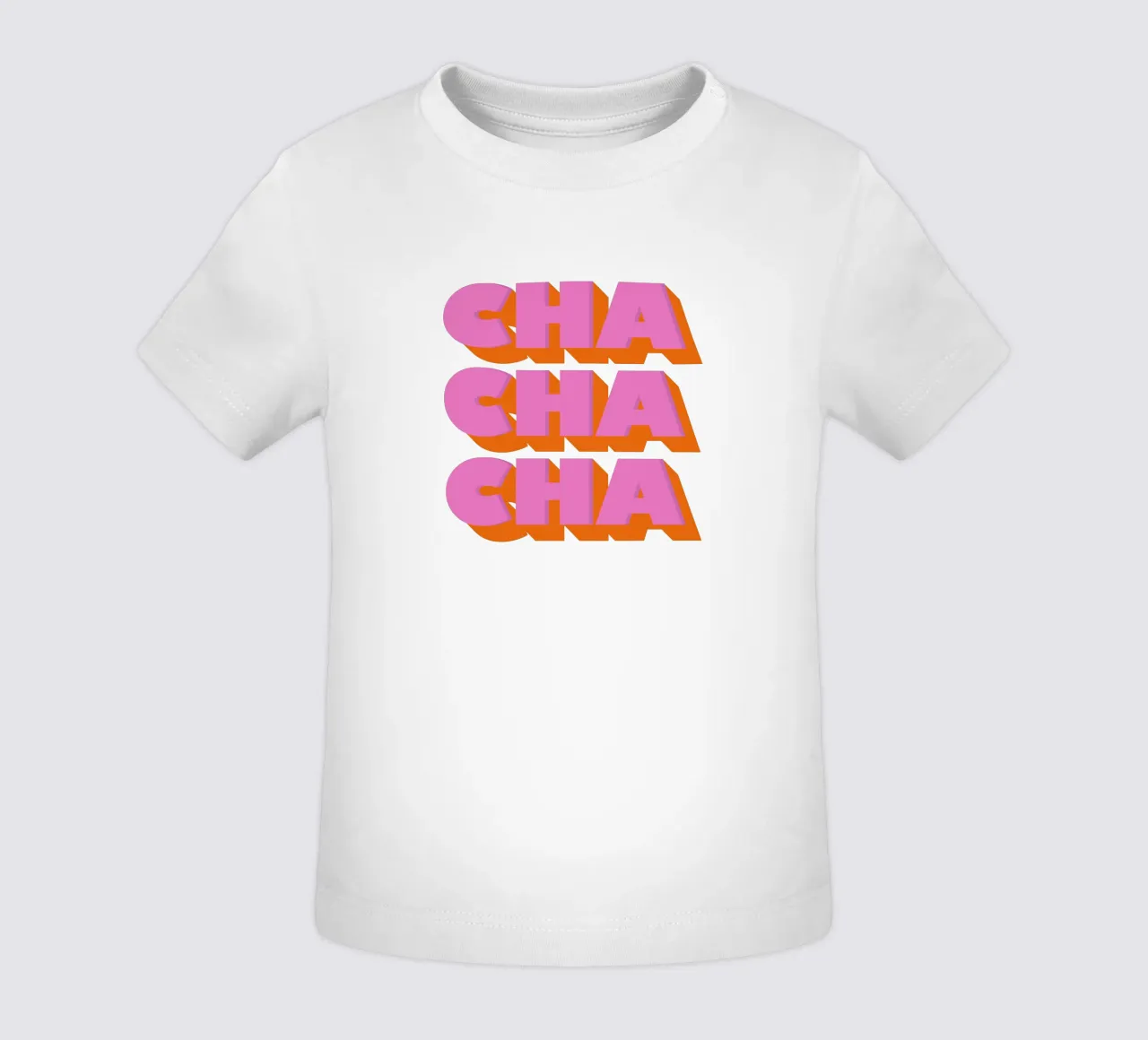 Retro "Cha Cha Cha" Typography Art Print In Pink And Orange maglietta neonato da showmemars