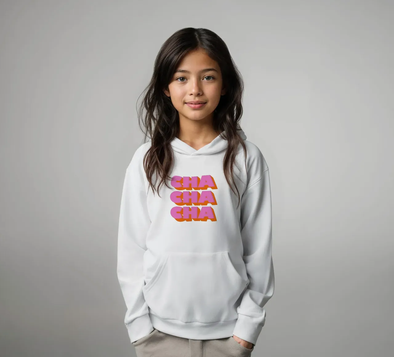 Retro "Cha Cha Cha" Typography Art Print In Pink And Orange felpa bambino con cappuccio da showmemars