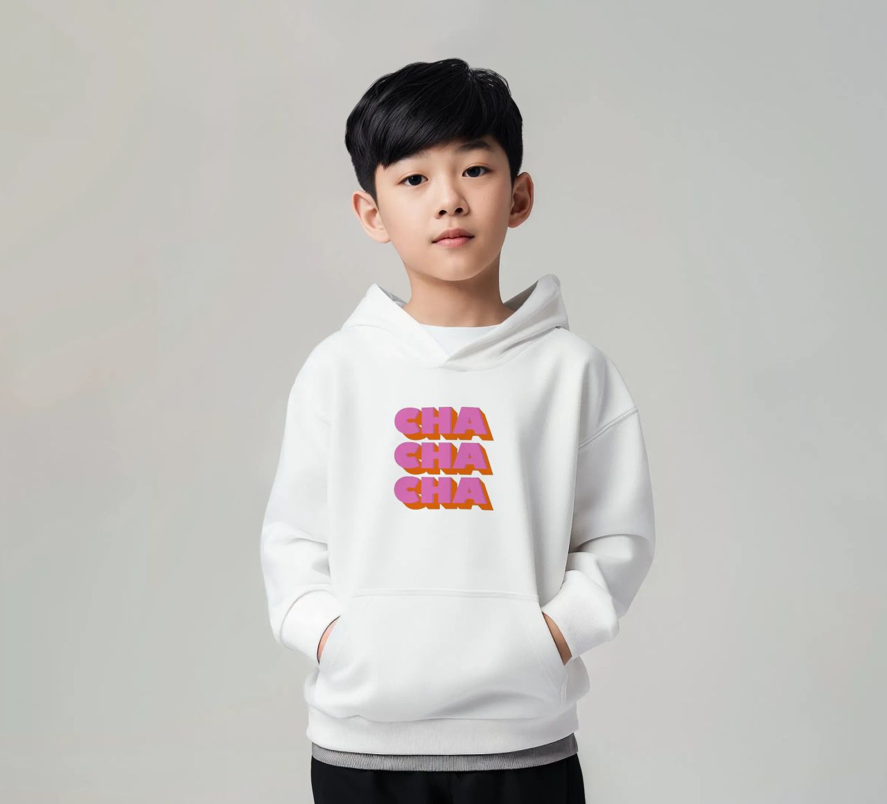 Retro "Cha Cha Cha" Typography Art Print In Pink And Orange felpa bambino con cappuccio da showmemars