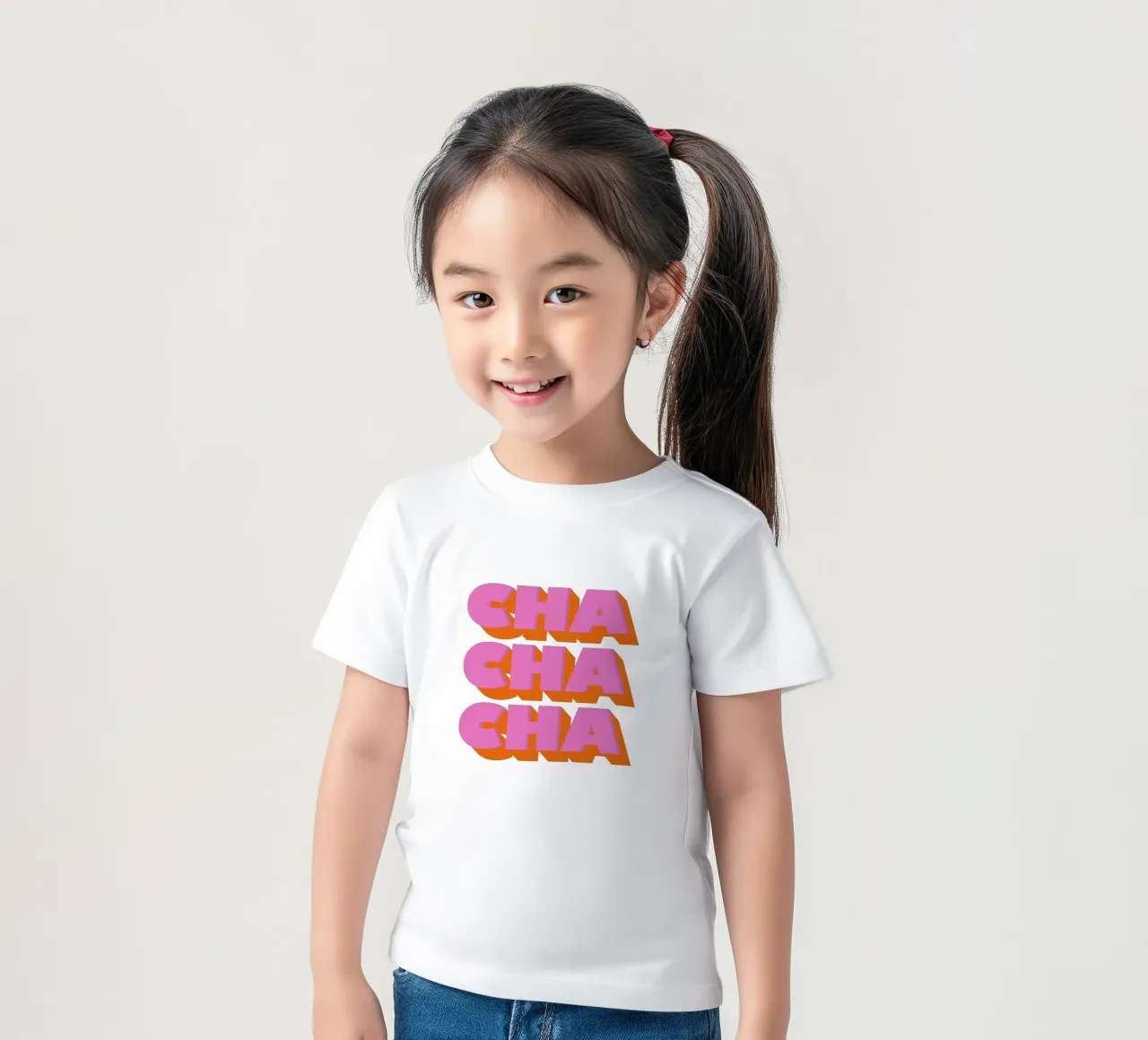 Retro "Cha Cha Cha" Typography Art Print In Pink And Orange t-shirt bambini da showmemars